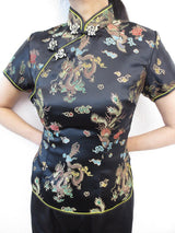 Shanghai Blouse draak/phoenix zwart/goud - 34