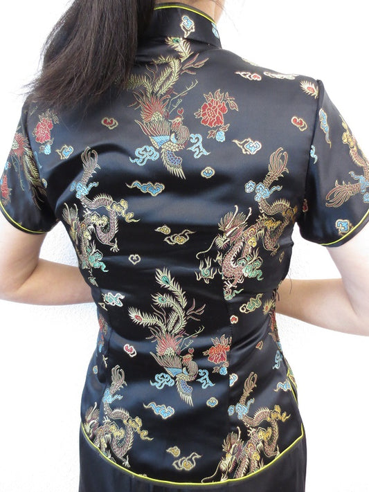 Shanghai Blouse draak/phoenix zwart/goud - 34