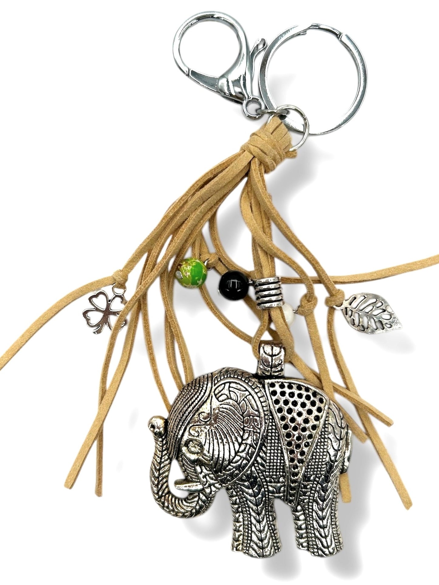 Silberner Elefant met hellbraunem Schlüsselanhänger