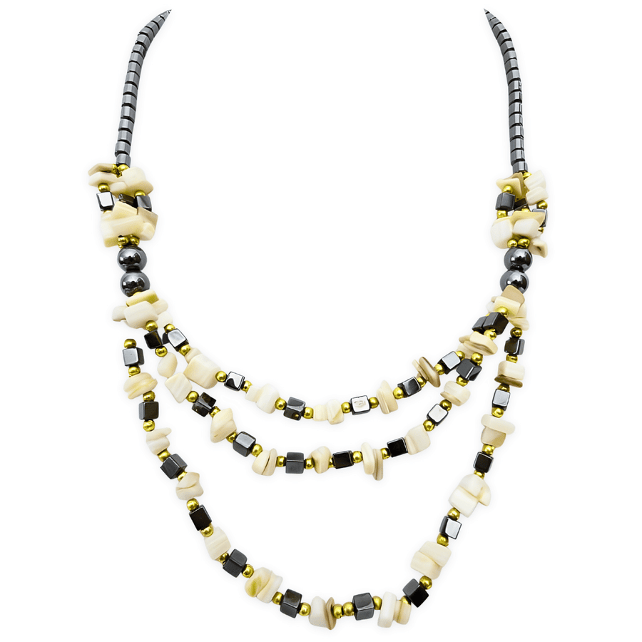 stenen en hematietketting Schelp 3 lagen