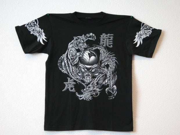 T-shirt met Drachen, Tiger en Todeskopf (Gre L)
