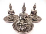 Tibetan Buddha Set of 3 Incense Holders silver