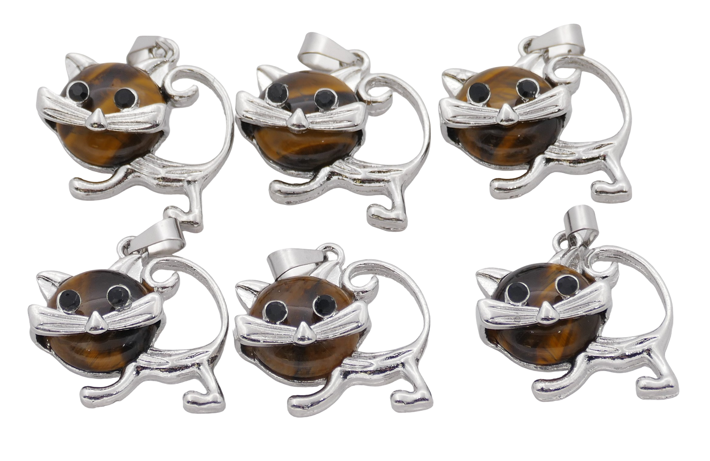 Tigerauge Katzen-Anhänger aus Edelstein (Set met 6 Stück)