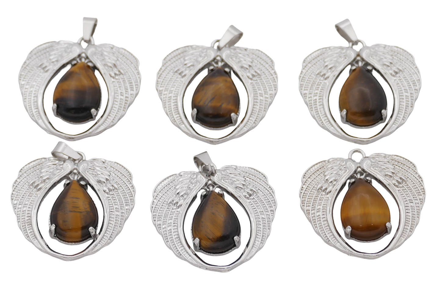 Tijgeroog Hanger met Engelenvleugels (Set van 6 Stuks)