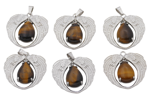 Tijgeroog Hanger met Engelenvleugels (Set van 6 Stuks)