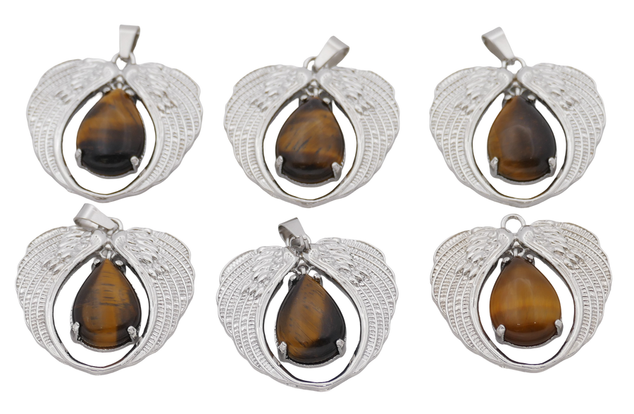 Tijgeroog Hanger met Engelenvleugels (Set van 6 Stuks)