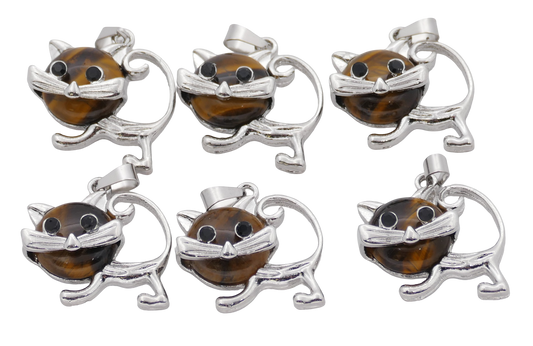 Tijgeroog Kat Edelsteen Hangers (Set van 6 Stuks)