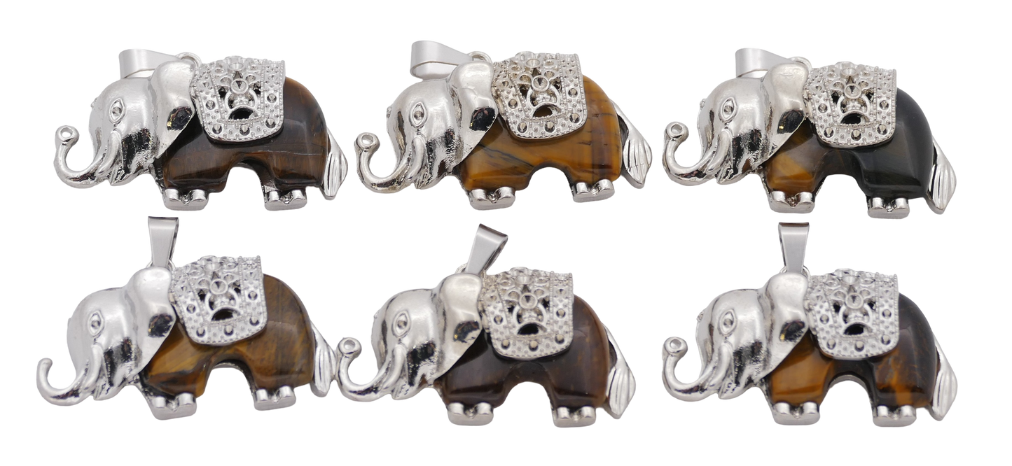 Tijgeroog Olifant Edelsteen Hangers (Set van 6 Stuks)