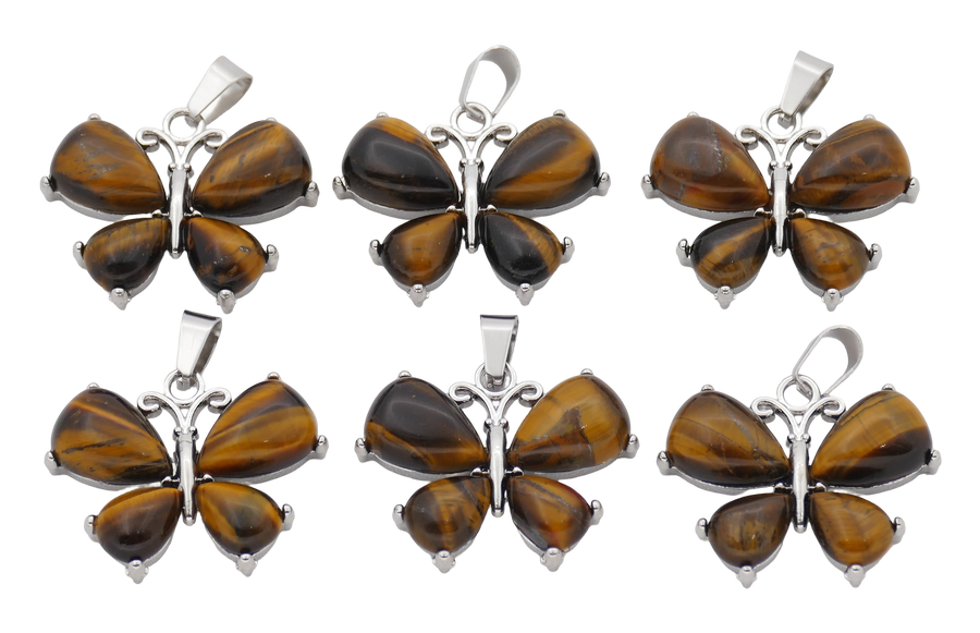 Tijgeroog Vlinder Edelsteen Hangers (Set van 6 Stuks)