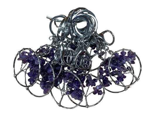Levensboom Sleutelhanger met Amethist Edelstenen