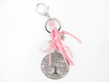 Tree of Life sleutelhanger met rozenkwarts bol