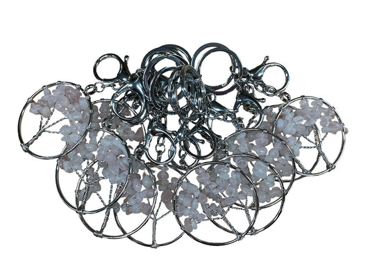 Levensboom Sleutelhanger met Rozenkwarts Edelstenen