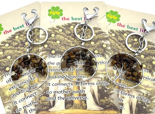 Levensboom Sleutelhanger met Tijgeroog Edelstenen