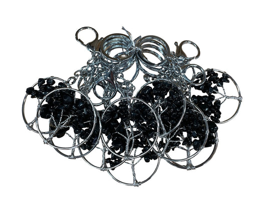 Levensboom Sleutelhanger met Zwart Onyx Edelstenen