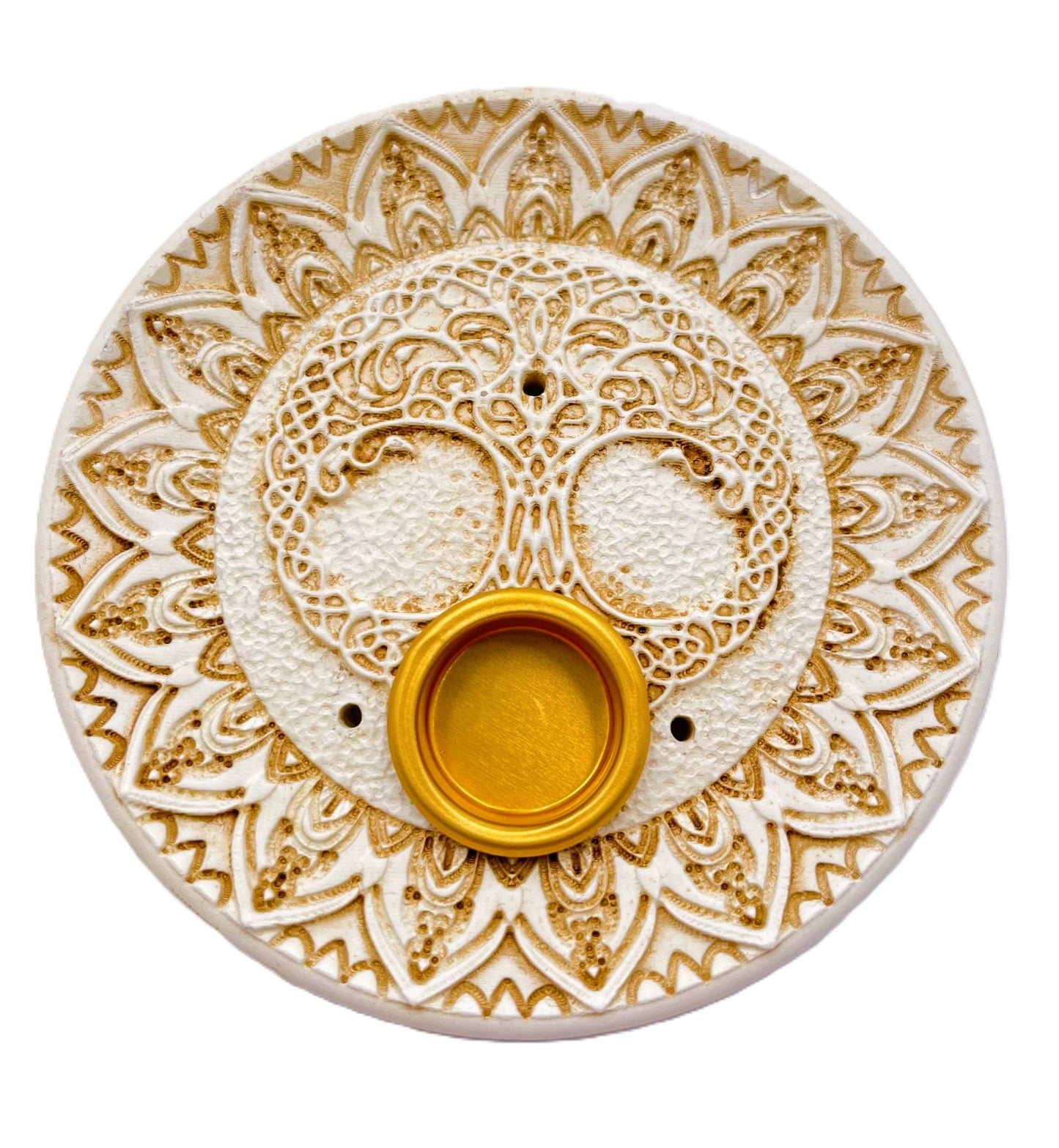 Levensboom wierookhouder - rond wit