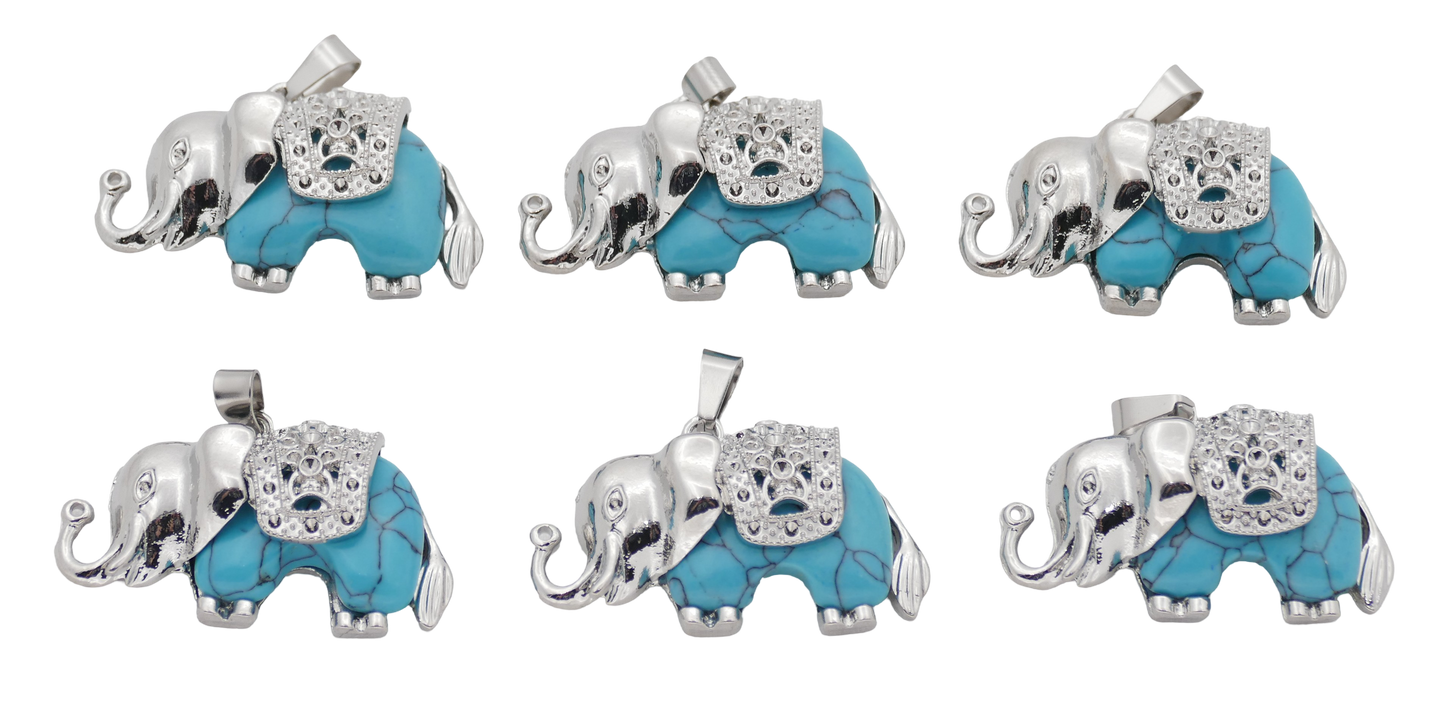 Türkis Elefanten-Anhänger aus Edelstein (Set met 6 Stück)