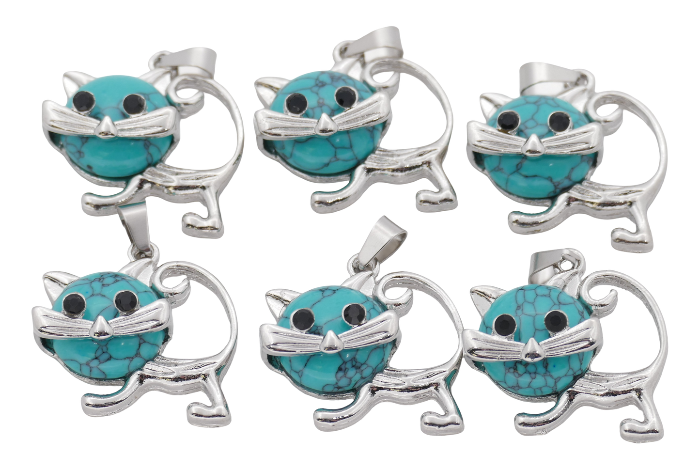 Türkis Katzen-Anhänger aus Edelstein (Set met 6 Stück)