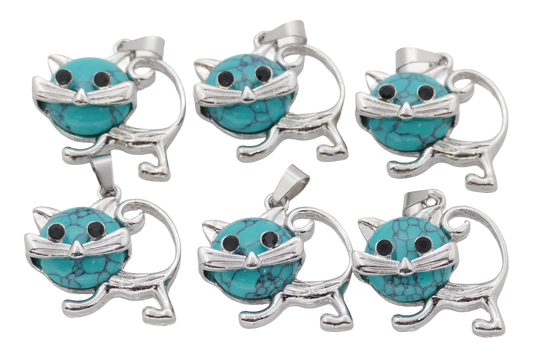 Türkis Katzen-Anhänger aus Edelstein (Set met 6 Stück)