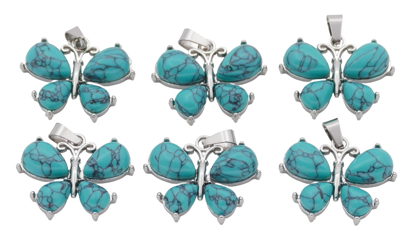 Turkoois Vlinder Edelsteenhangers (Set van 6 Stuks)