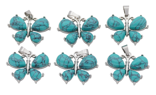 Turkoois Vlinder Edelsteenhangers (Set van 6 Stuks)
