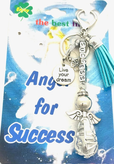 Turkooise "SUCCESS" Angel Sleutelhanger met Tassel