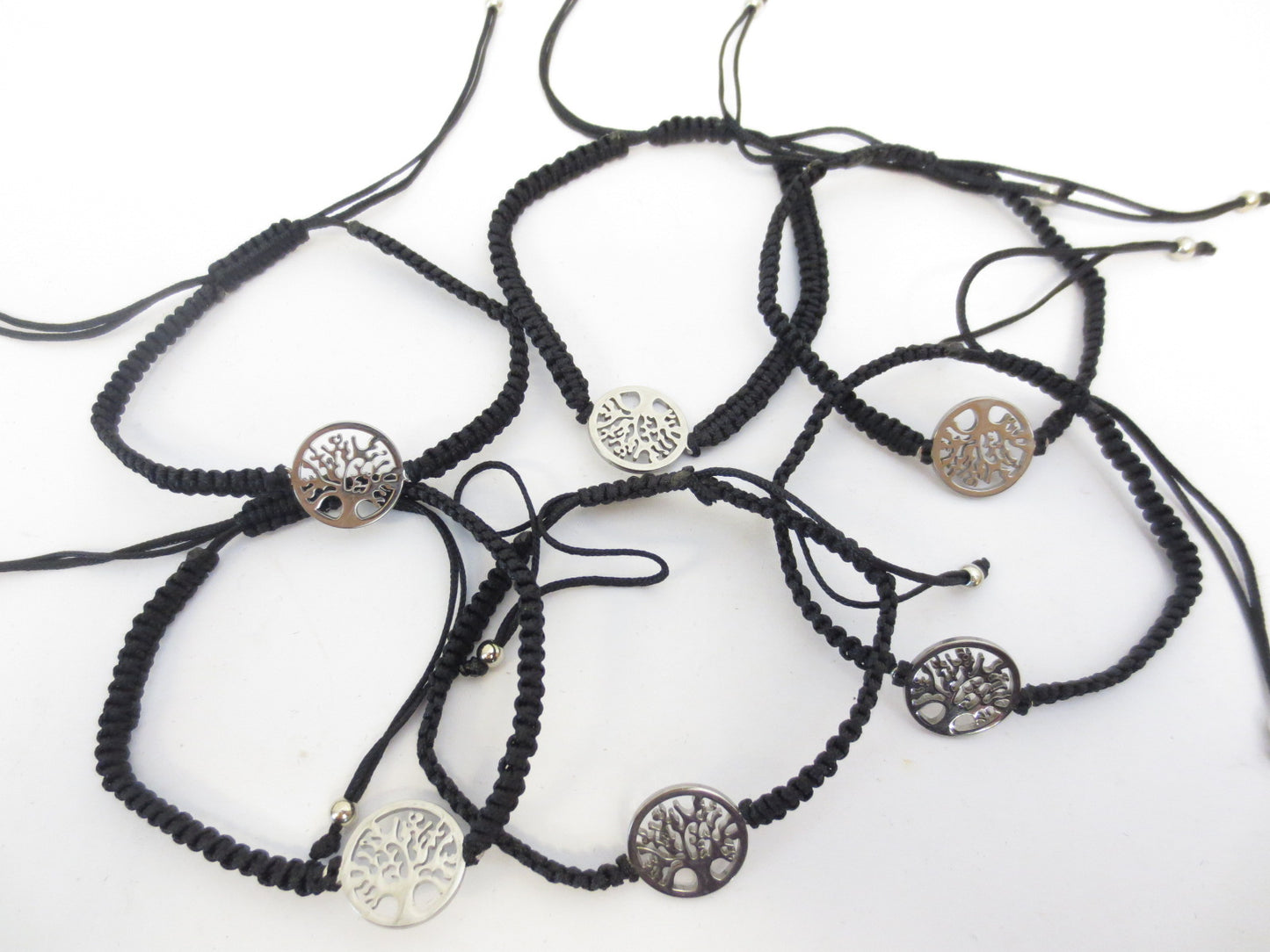 Verstelbare Levensboom Armbanden - Zwart, 6 stuks