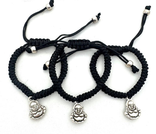 Verstelbare Happy Buddha Armband - Zwart 12 stuks