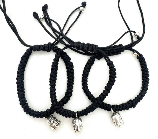 Verstellbare Happy Buddha Armbänder II – Zwart, 12 stuks
