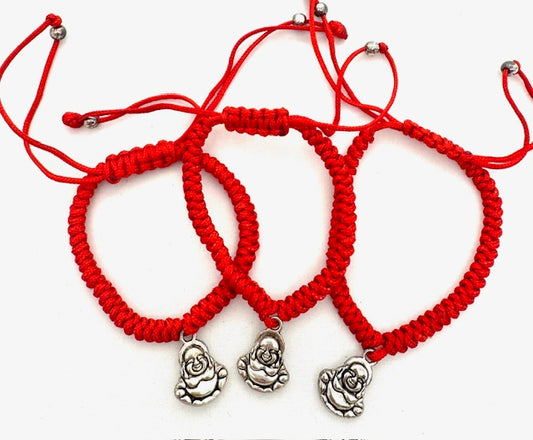 Verstellbare Happy-Buddha-Armbänder – Rot, 12 Stück