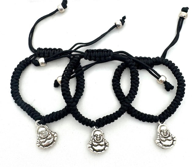 Verstellbare Happy-Buddha-Armbänder – Schwarz, 12 Stück