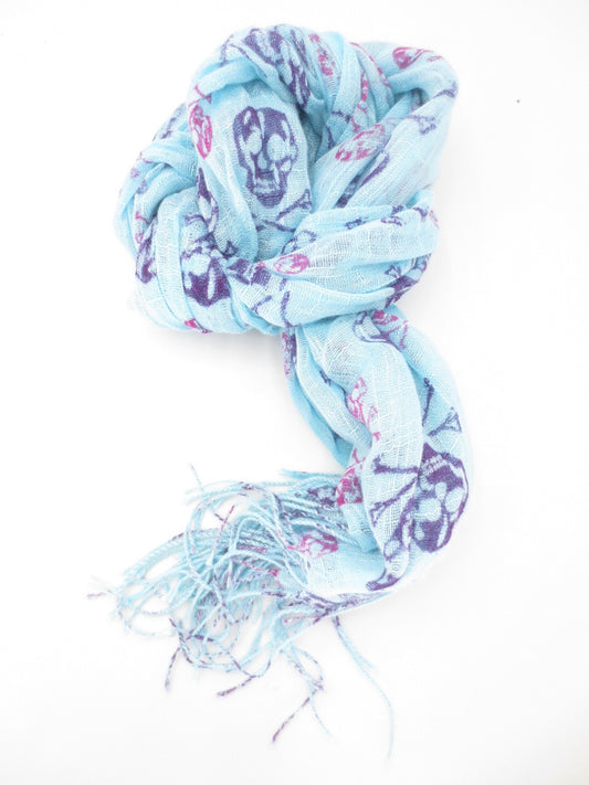 Viscose met doodskop lichtblauw