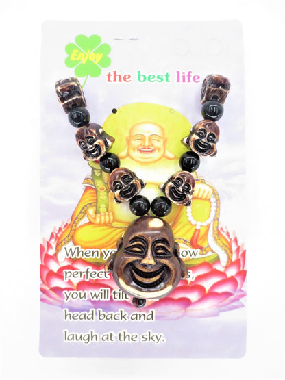 Groothandel - Bruine lachende Boeddha hoofdketting