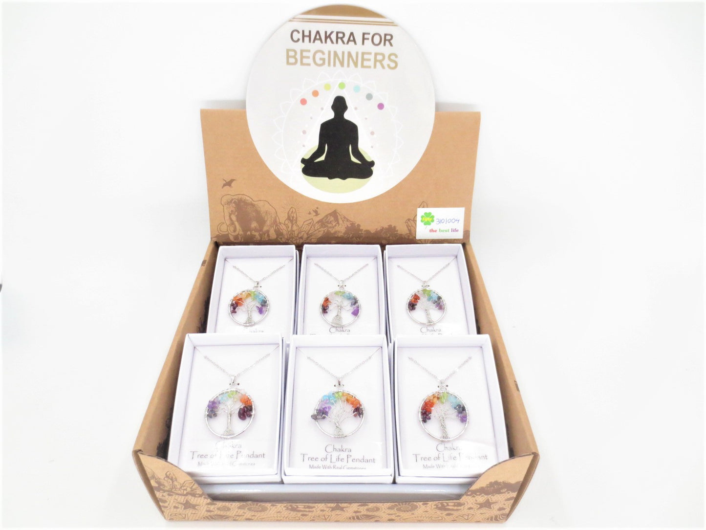 Groothandel edelsteen levensboom hangers chakra ketting (12st)