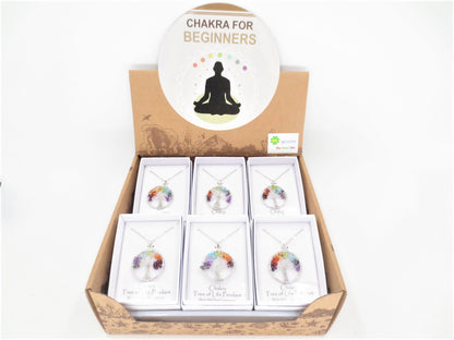 Groothandel edelsteen levensboom hangers chakra ketting (12st)