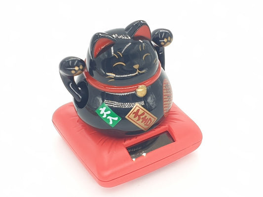Groothandel - Lucky Cat Solar Lamp Zwart met 2 bewegende armen