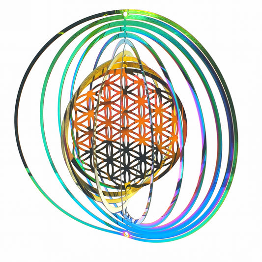 Groothandel - Medium Cosmo Wind Spinner Bloem des Levens - Regenboog