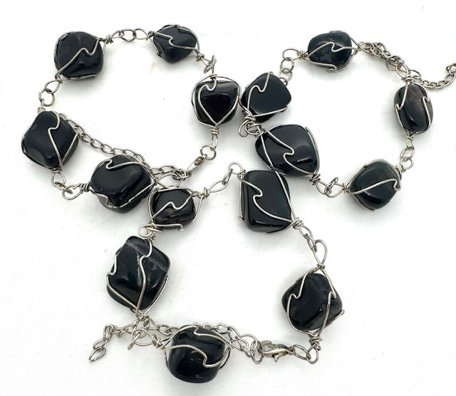 Groothandel gepolijste edelsteen armband met draadwikkeling - Onyx