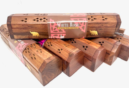 Groothandel - Tulasi wierookhouder geschenkverpakking - Witte roos (6 stuks)