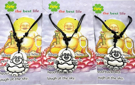 Witte lachende Boeddha hanger ketting