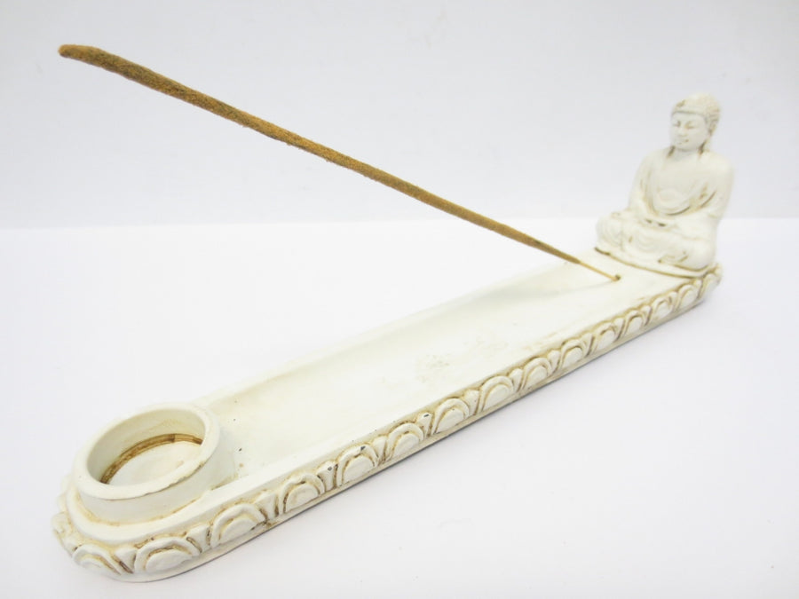 White Sitting Japanese Buddha Incense Stick Holder