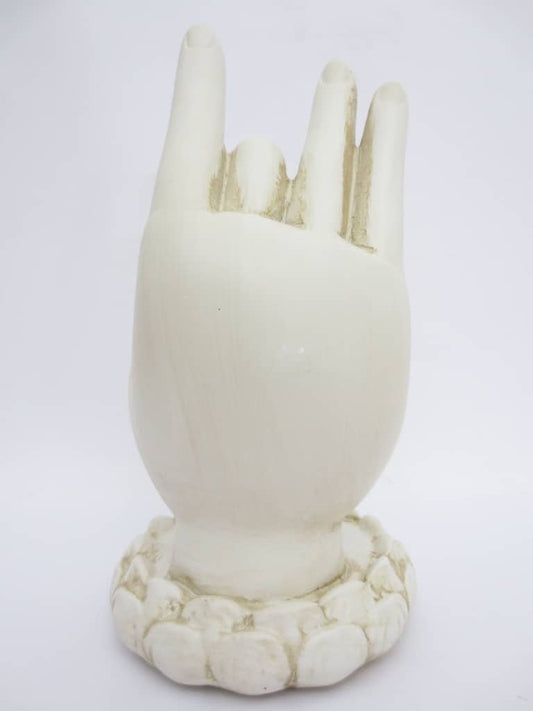 Witte Boeddha hand wierook/theelichthouder