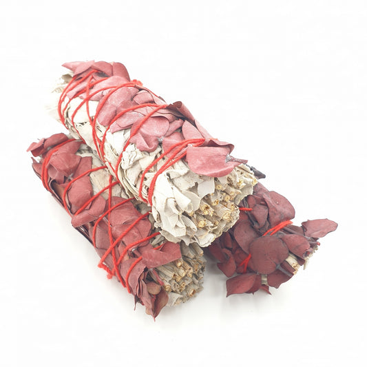 Witte Salie &amp; Eucalyptus Rood Smudge Stick Bundle 12 cm(3 x 40 - 50 Gram)  [CF-13]