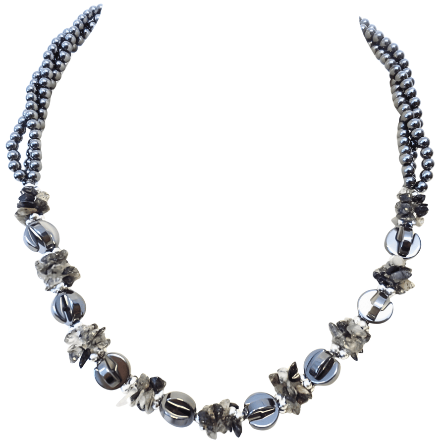 Zwart/Grijs bloemetje ketting